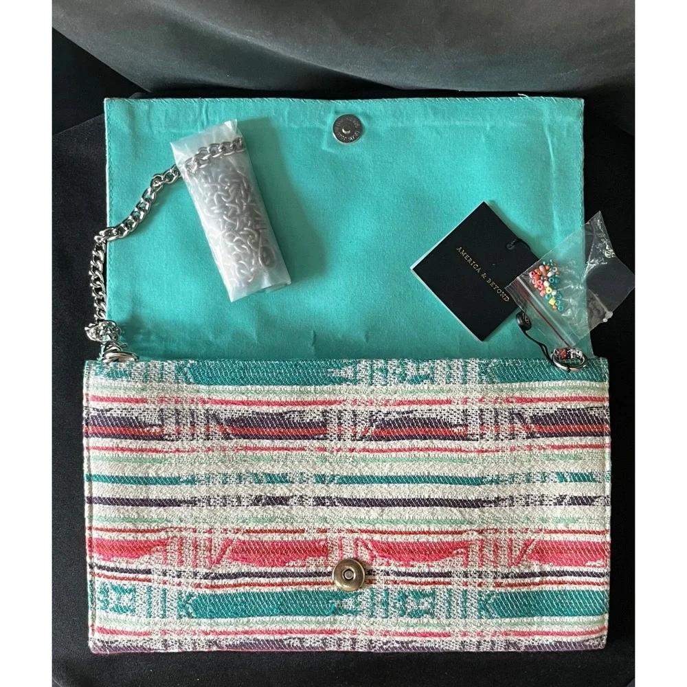America‎ & Beyond Beaded Clutch Crossbody Handbag Turquoise Colorful Party Purse